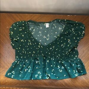 BP Green Floral Smocked Top